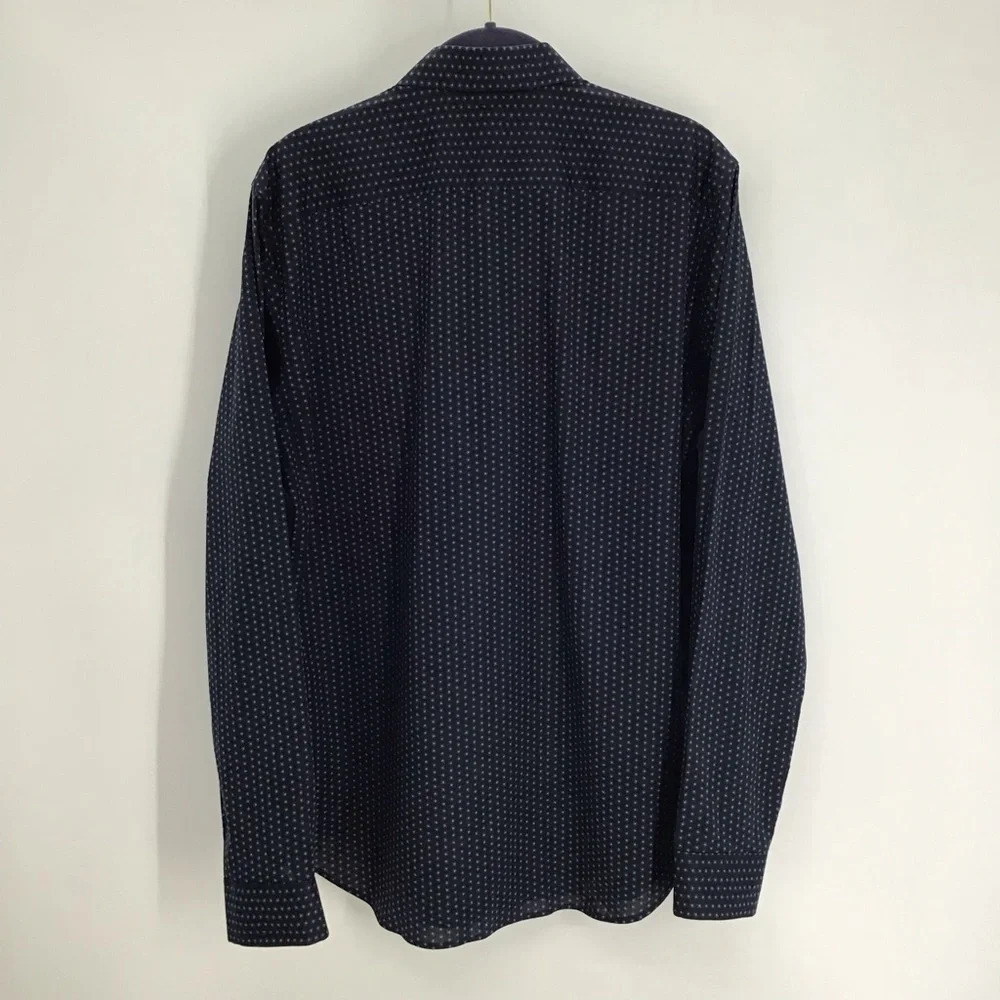 Theory Men’s Classic Casual Long sleeve Button-Down Shirt Polka Dot Navy Size S - Picture 2 of 7
